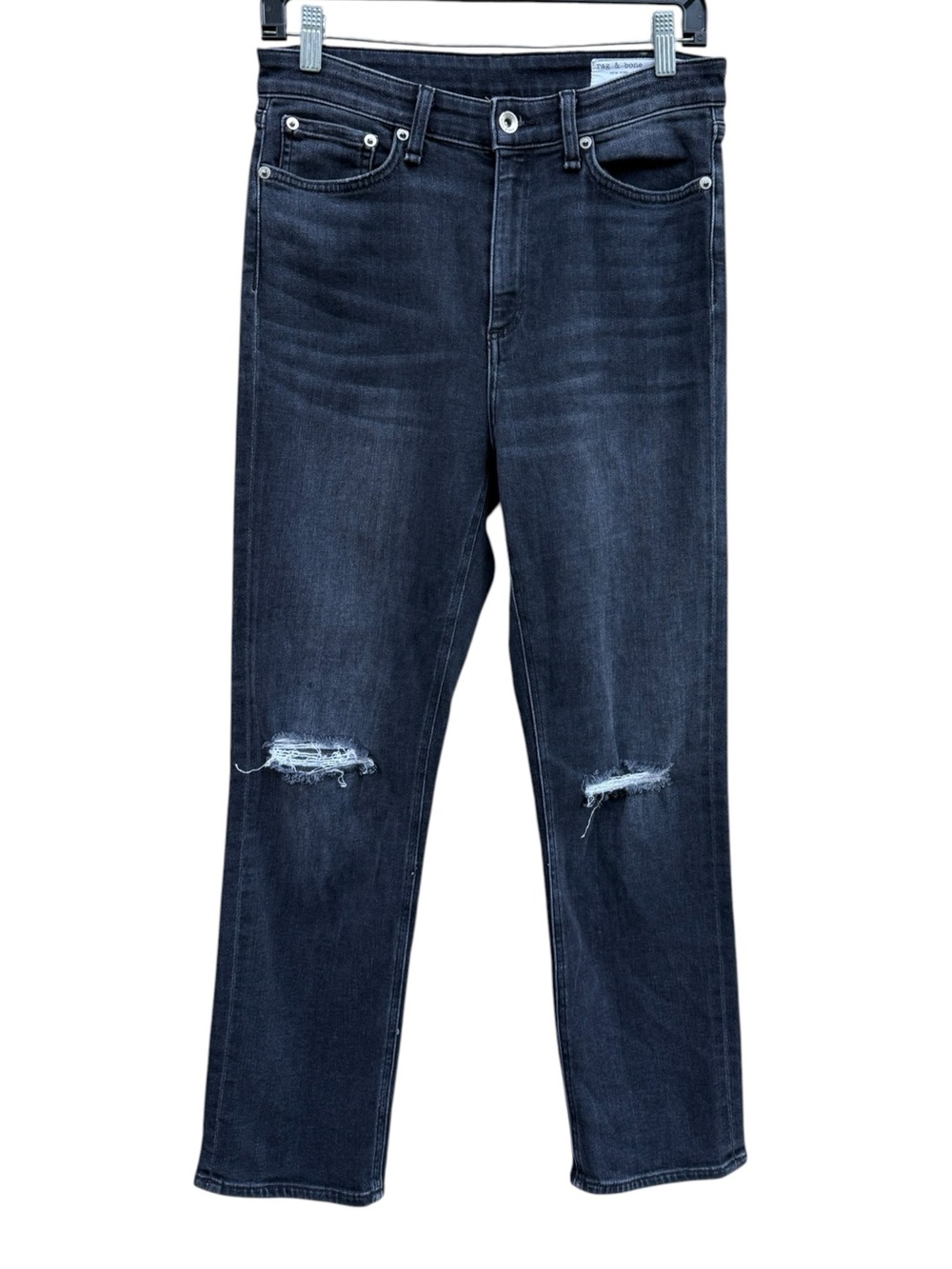 rag & bone Black  Straight-Leg Jeans with Knee Rips